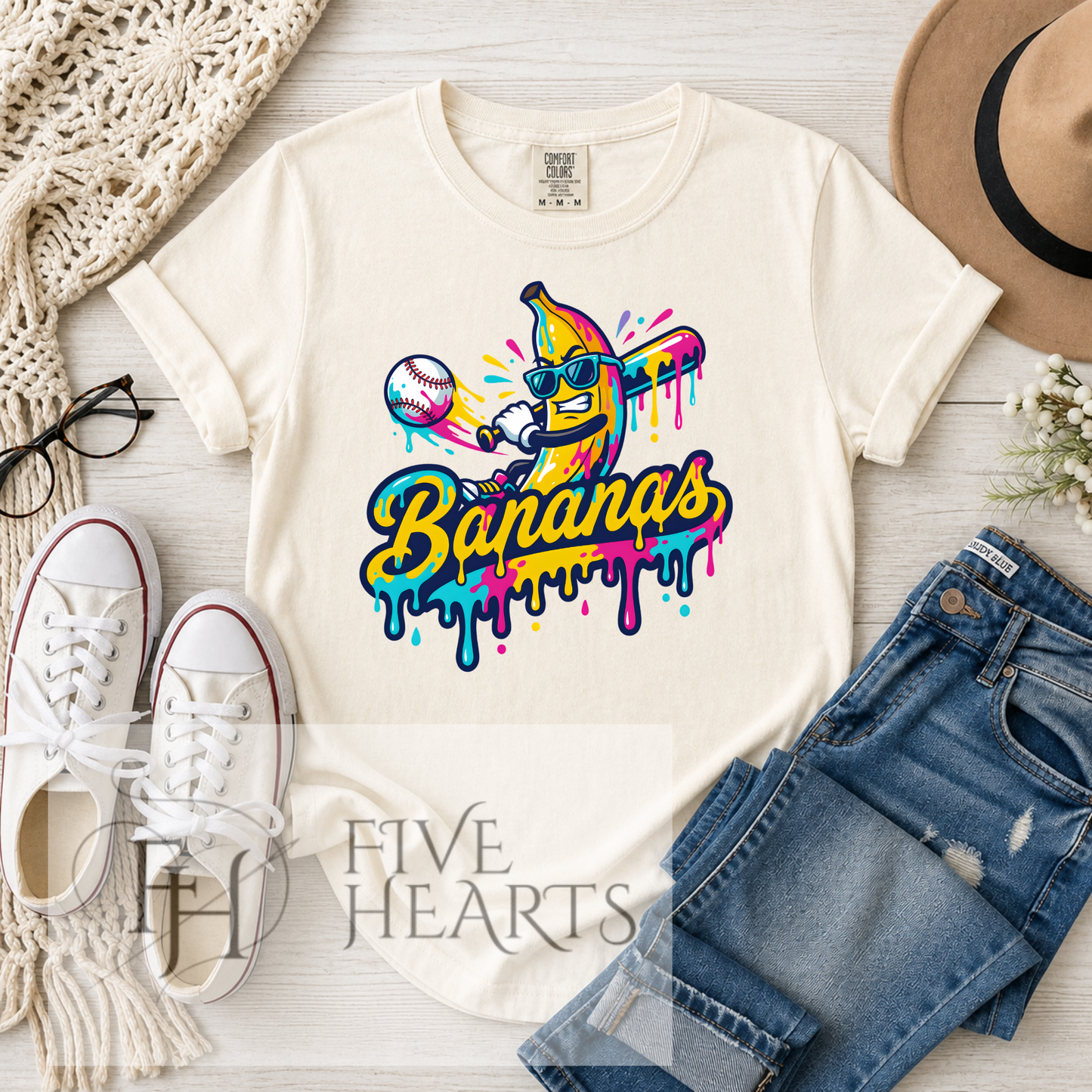 Bananas Baseball Graphic Tee | Funny Banana Shirt | Colorful Drip Design | Unisex Graphic T-Shirt | DTF Printed