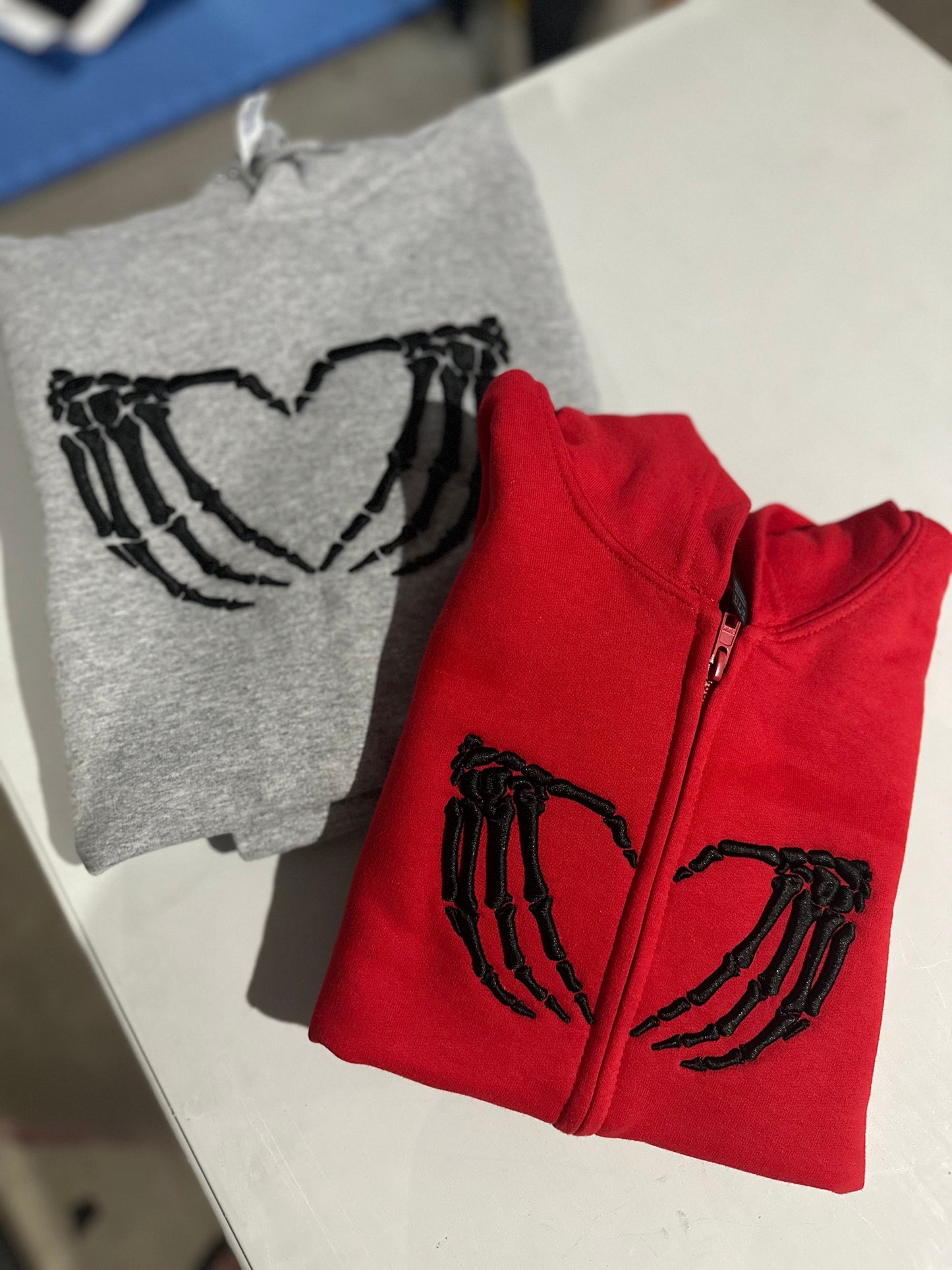 3D Puff Skelli Heart Hands | Puff Embroidery