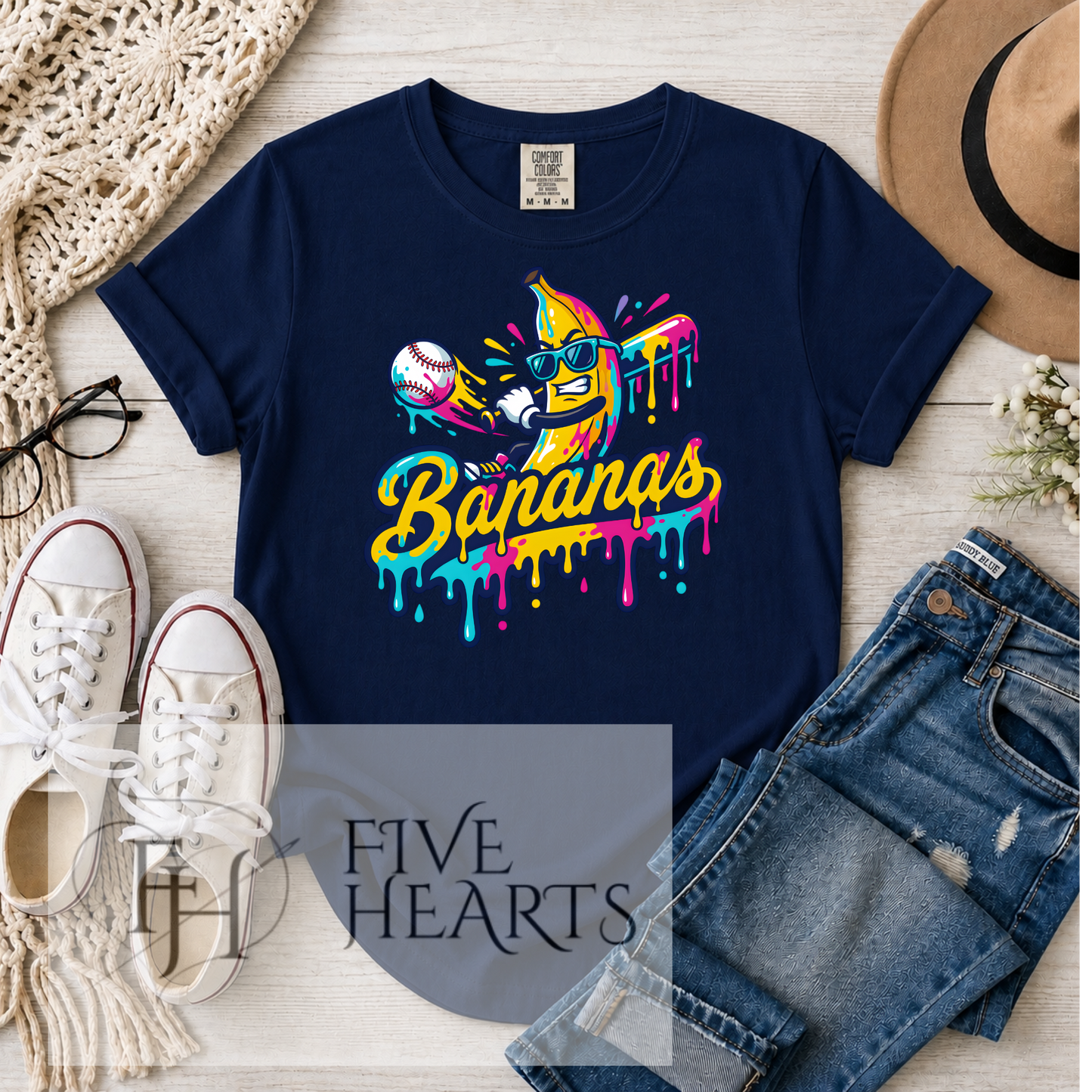 Bananas Baseball Graphic Tee | Funny Banana Shirt | Colorful Drip Design | Unisex Graphic T-Shirt | DTF Printed