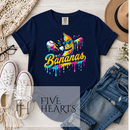 Bananas Baseball Graphic Tee | Funny Banana Shirt | Colorful Drip Design | Unisex Graphic T-Shirt | DTF Printed