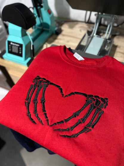 3D Puff Skelli Heart Hands | Puff Embroidery