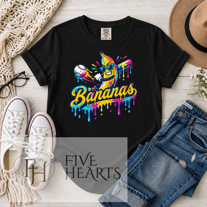 Bananas Baseball Graphic Tee | Funny Banana Shirt | Colorful Drip Design | Unisex Graphic T-Shirt | DTF Printed