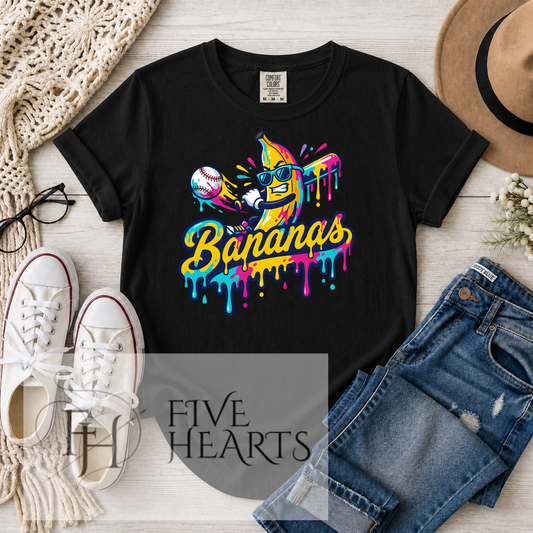 Bananas Baseball Graphic Tee | Funny Banana Shirt | Colorful Drip Design | Unisex Graphic T-Shirt | DTF Printed