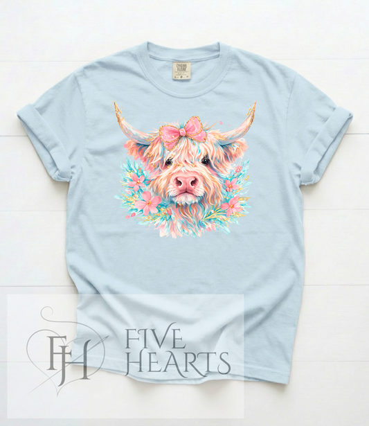 Pastel Highland Cow | Graphic Tee | DTF Printed