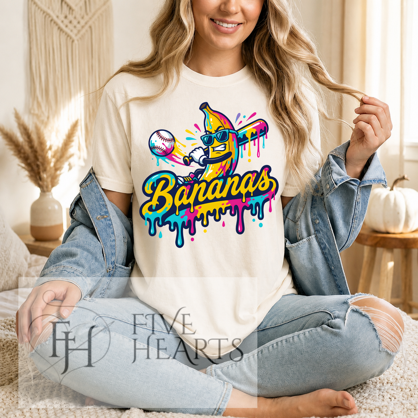 Bananas Baseball Graphic Tee | Funny Banana Shirt | Colorful Drip Design | Unisex Graphic T-Shirt | DTF Printed