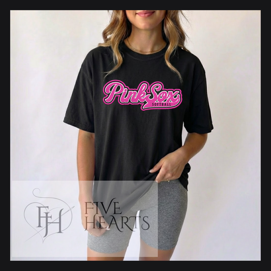 PinkSox Softball Shirt | Faux Printed Chenille | Fan Gear Apparel