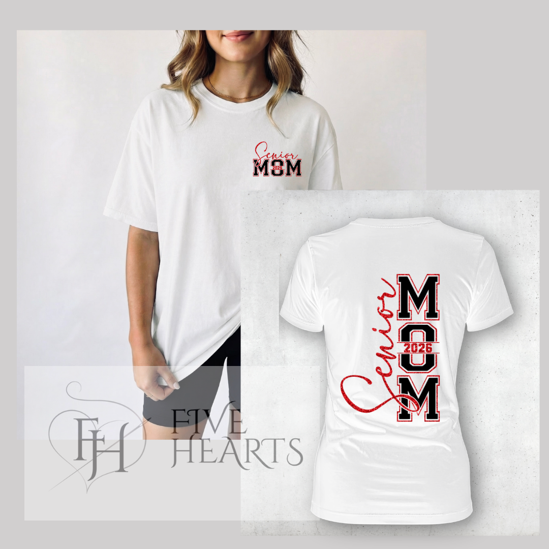 2026 Senior Mom Shirt | Pocket + Back | Red, Black White