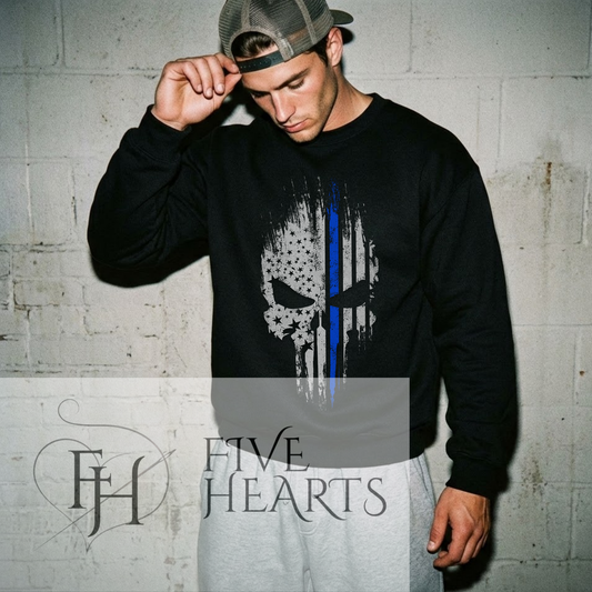 Blue line | Punisher Skull Flag | Graphic Tee | DTF Printed