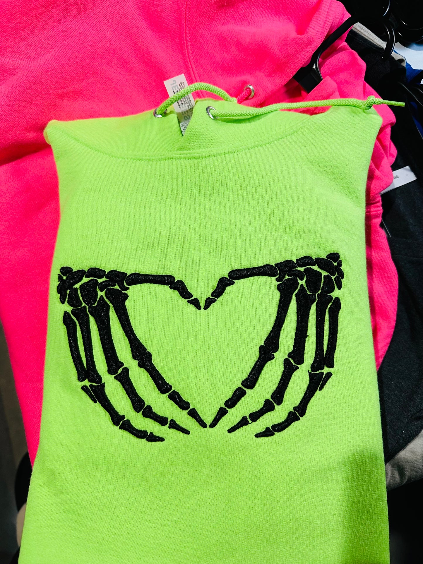 3D Puff Skelli Heart Hands | Puff Embroidery