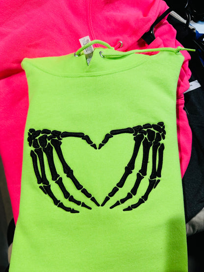 3D Puff Skelli Heart Hands | Puff Embroidery