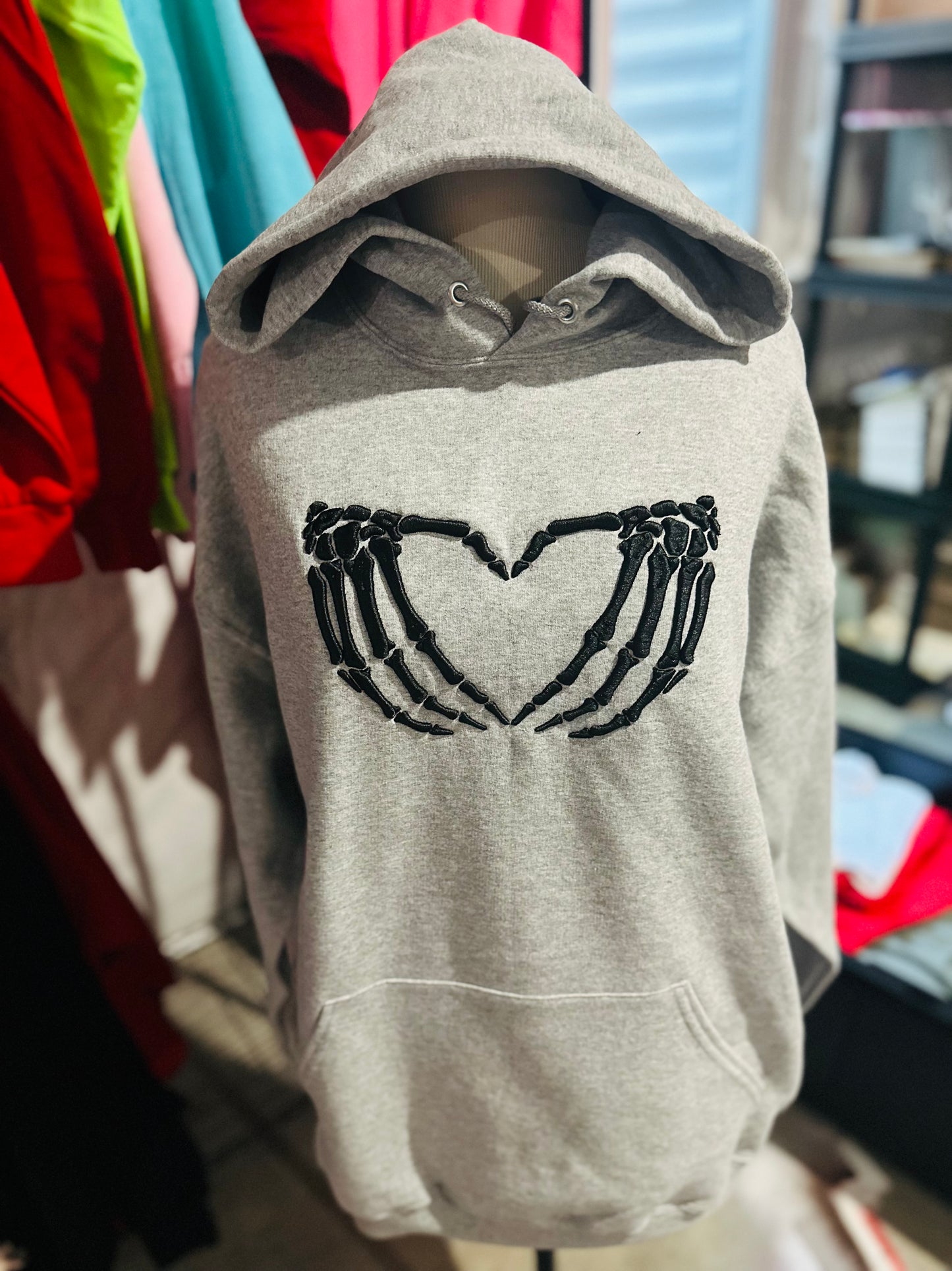 3D Puff Skelli Heart Hands | Puff Embroidery