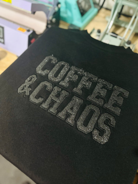 Coffee & Chaos | Glitter Applique Embroidery